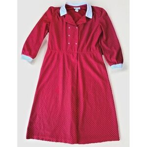 VTG 80s Walden Sz 14 Petite Secretary Dress Red White Polka Dot Retro Nerdy